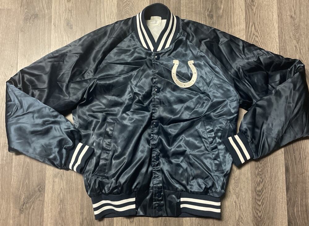 Vintage 80s Chalk Line Indianapolis Colts Satin Bomber Jacket Size Small Blue
